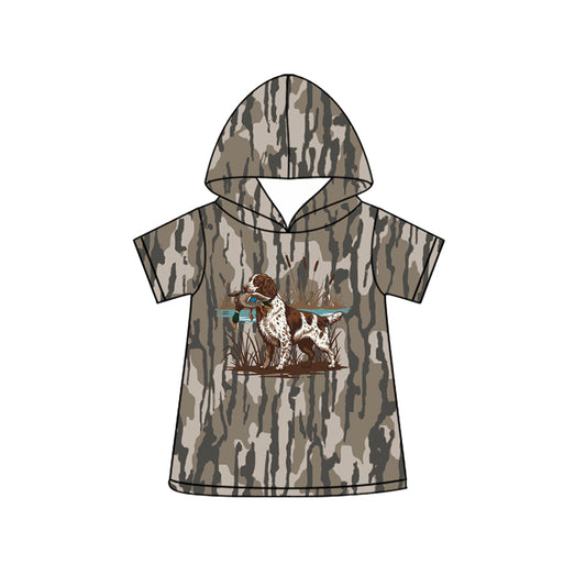 BT1779 Preorder Baby Boys Short Sleeve Southern Olive Camo Dog Ducks Hunting Hoodies Top