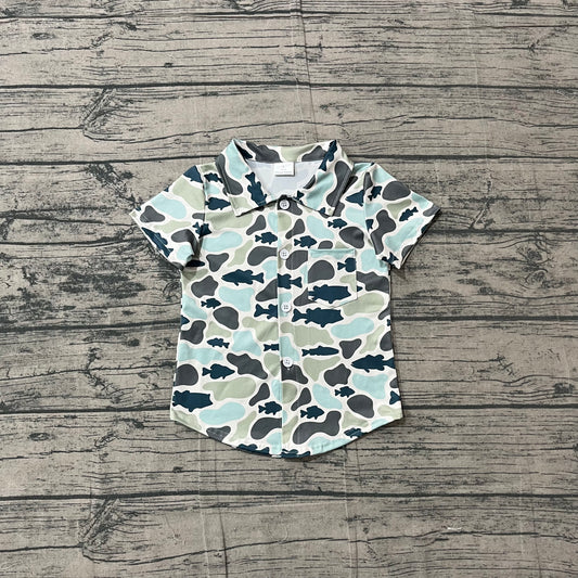 BT1787 Preorder Sample Baby Boys Southern Camo Fishes Hunting Button Pocket Shirts Top