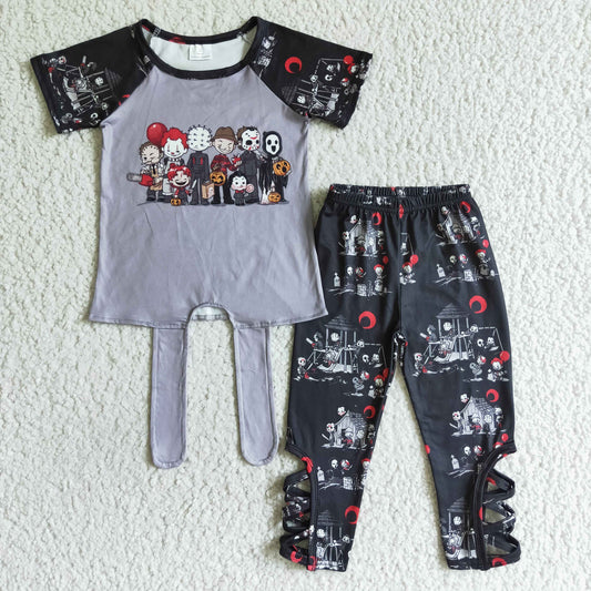 9.1 RTS NO MOQ C1-3 boys clothing cartoon print short sleeve long prints baby clothing milk silk