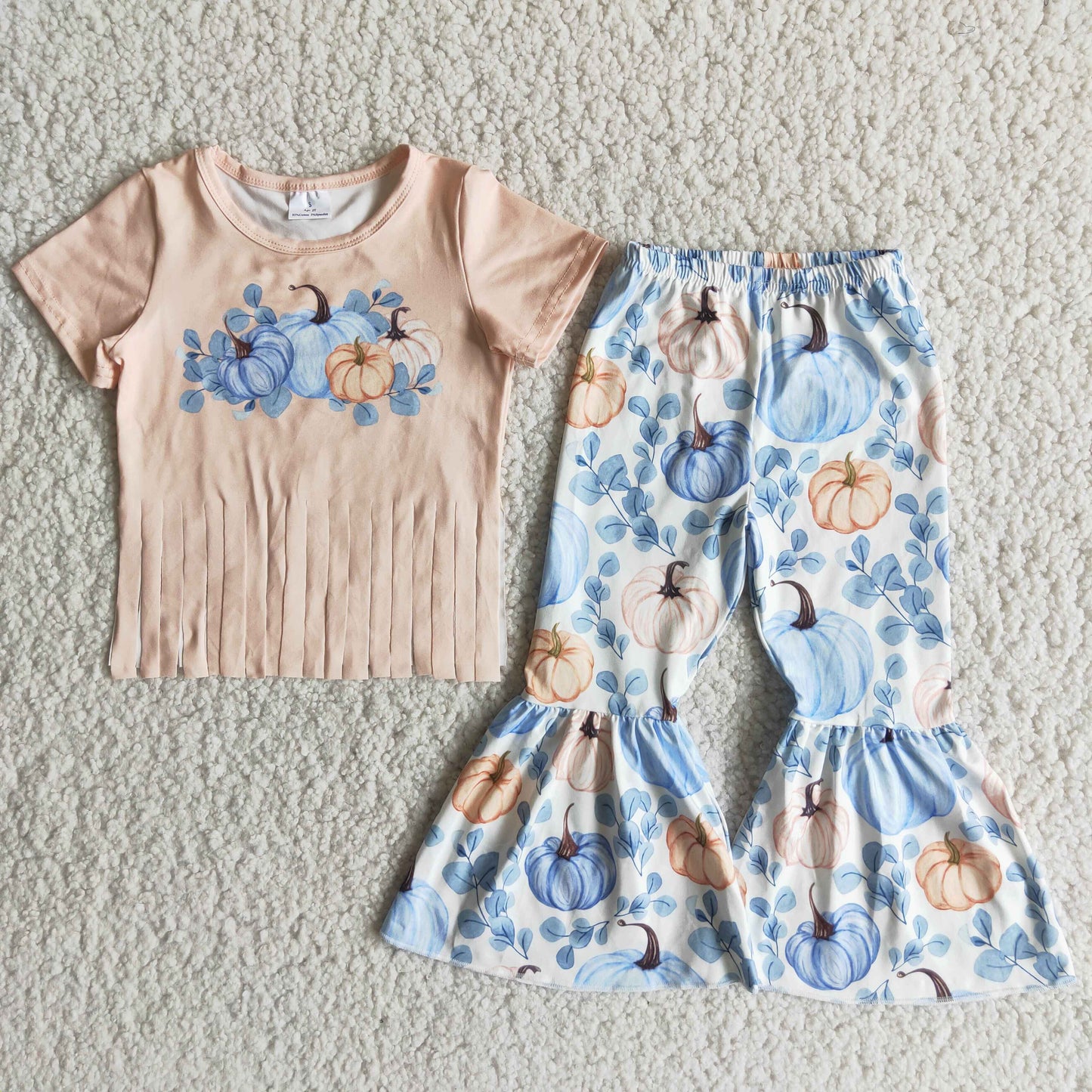 C10-9 kids clothing short sleeve top with pants girl set