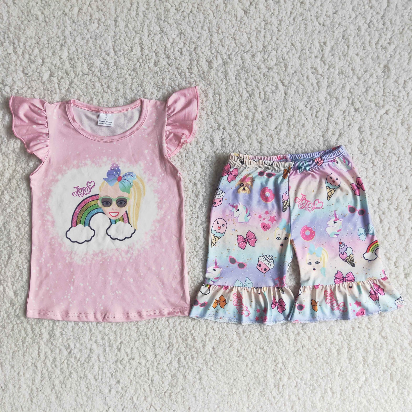 C14-18 JOJO Pink flying Sleeve shorts set