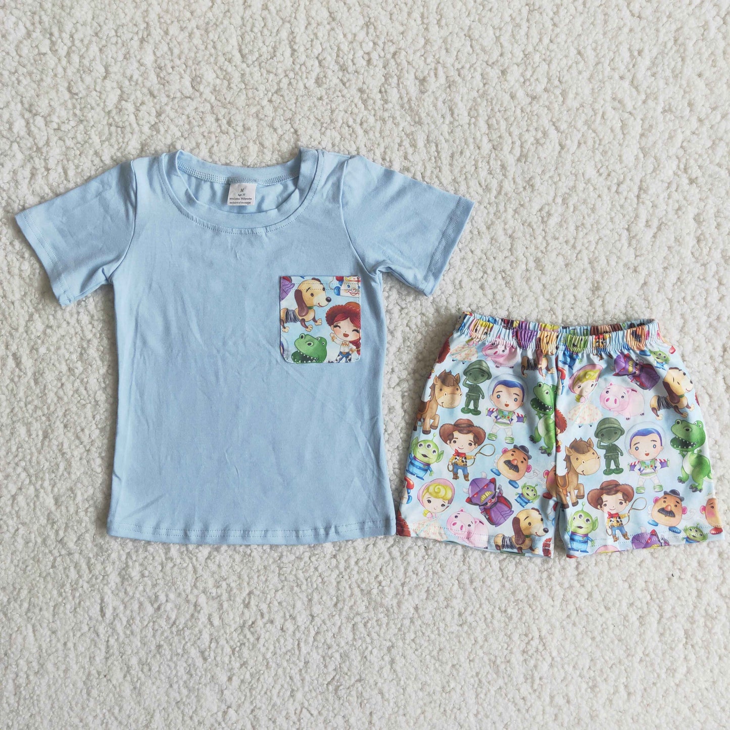 C14-24 Light blue doll pocket cartoon dinosaur boy set