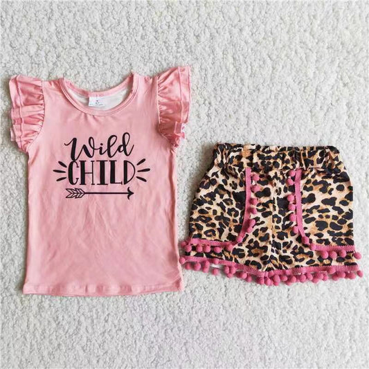 5.17 RTS NO MOQ C3-3 wild child pink sleeve leopard print shorts