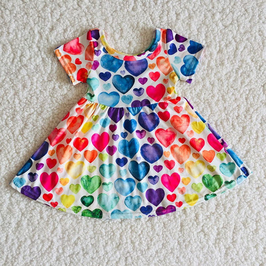 12.22 C7-16 toddler girl clothes colorful heart girl valentines day dress twirl dress-promotion