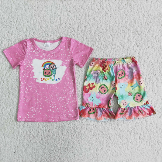 RTS NO MOQ（In Stock ) D11-17 baby girl clothes top with printed shorts sets