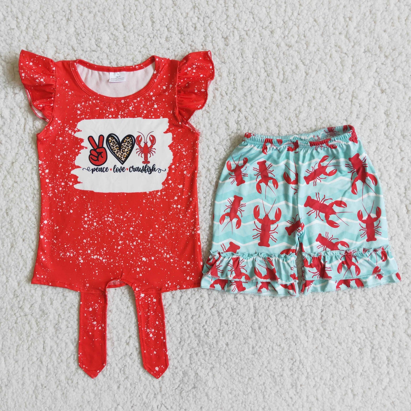 RTS NO MOQ（In Stock ) D12-13 lobster short-sleeved fringed top shorts sets