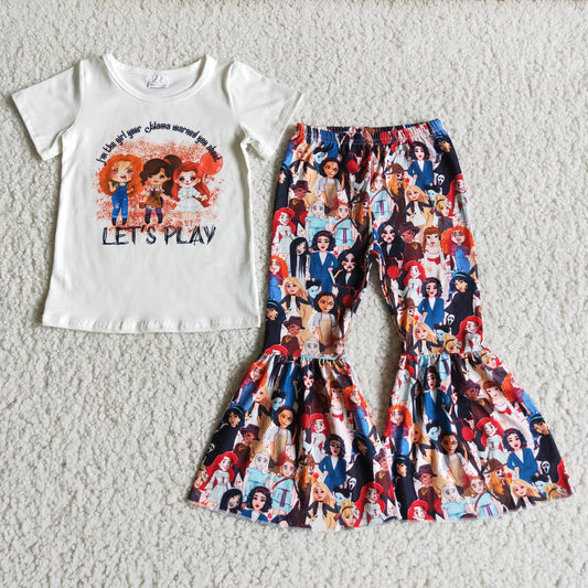 8.25 D3-30 Halloween White Top Flare Pants Set