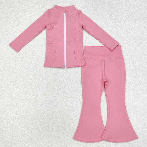 GT0680+P0573 Baby Girls Dark Pink Yoga Active Wear Jackets Pants 2pcs Clothes Set