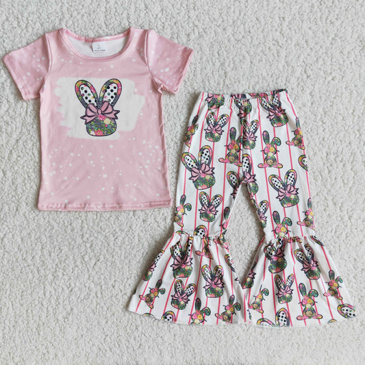 E10-16 Easter pink short-sleeved bunny flare suit