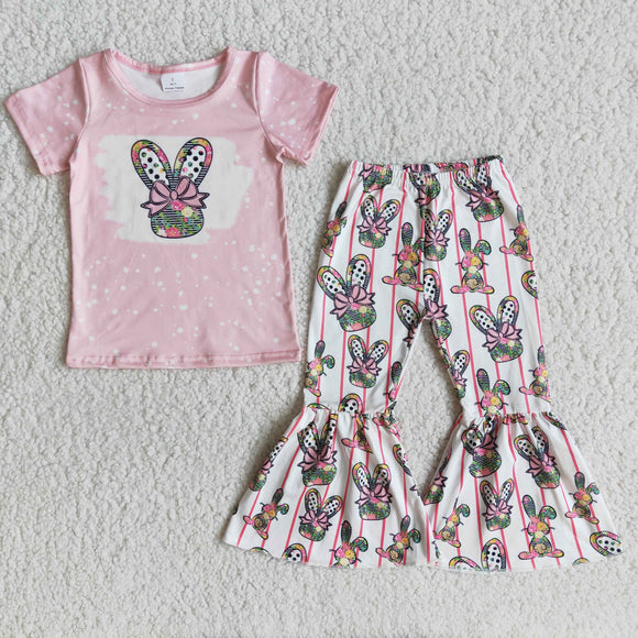 E10-16 Easter pink short-sleeved bunny flare suit