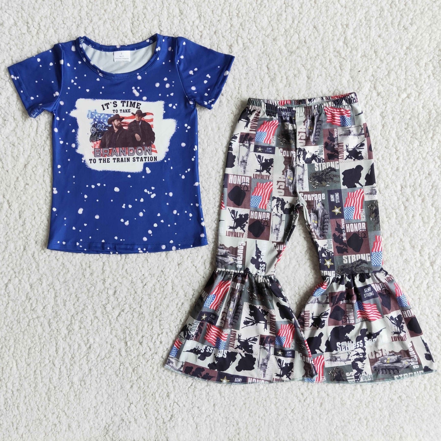 E13-12 BRANDON blue short-sleeved flared pants suit