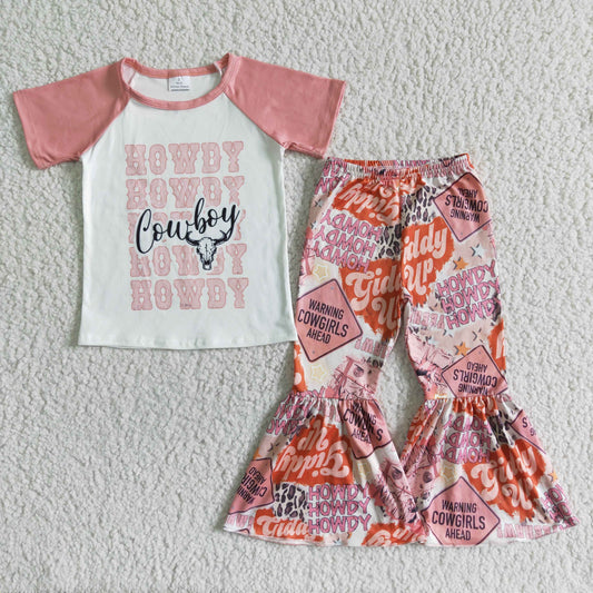 E13-18 cowboy short-sleeved top and bell bottoms