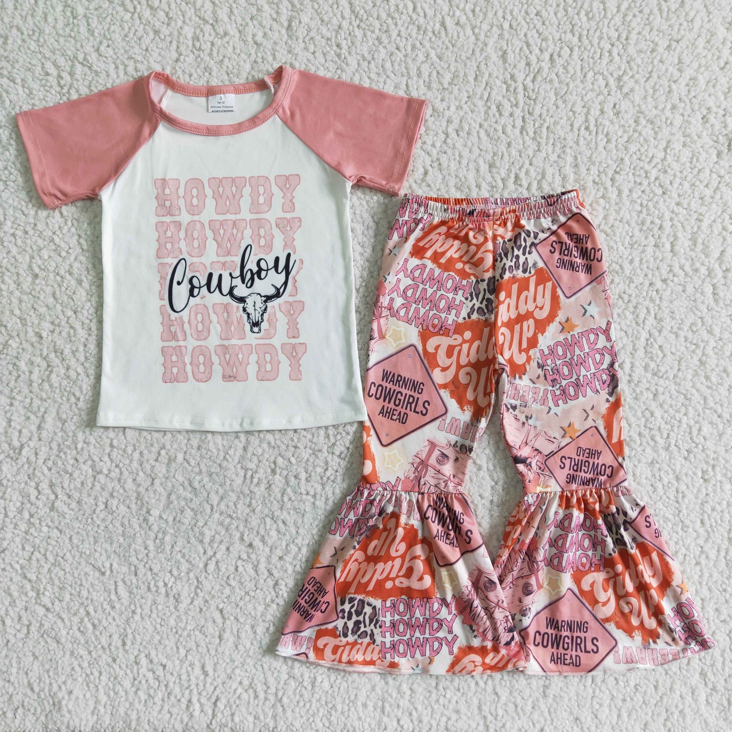 E13-18 cowboy short-sleeved top and bell bottoms