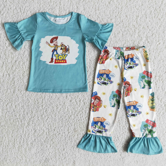 E6-26 TOY cartoon dog green short sleeve pants suit