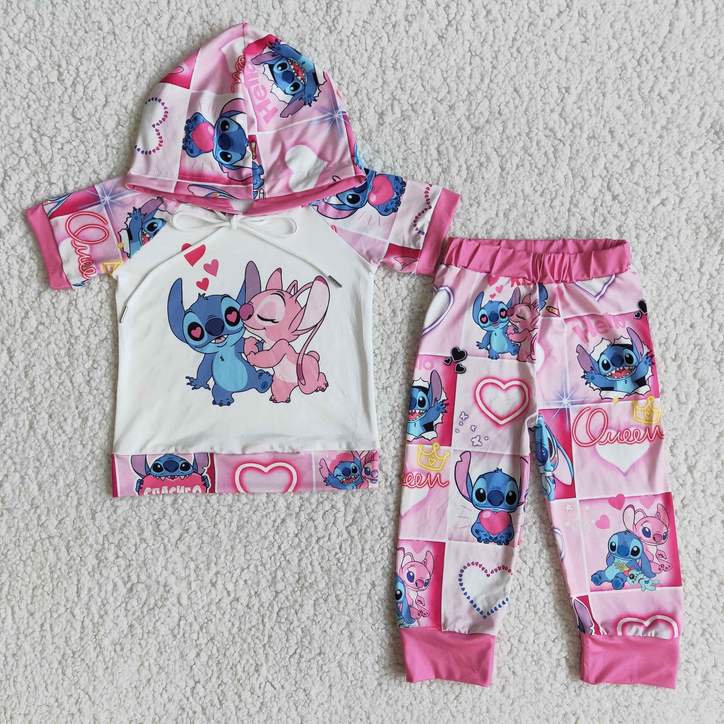 RTS NO MOQ（In Stock) baby girl clothes hooded short sleeve pants set-promotion