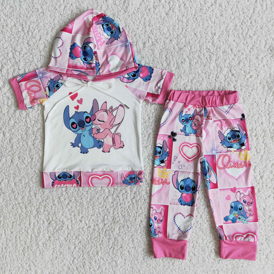 RTS NO MOQ（In Stock) baby girl clothes hooded short sleeve pants set-promotion
