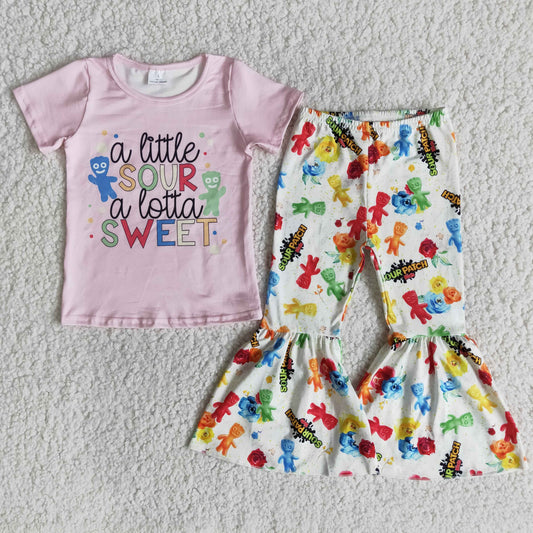 E9-11 sweet pink short-sleeved flare suit