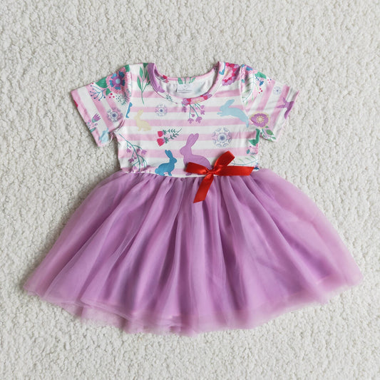 RTS NO MOQ(In Stock) E9-26 Easter Bunny Short-sleeved Purple Skirt