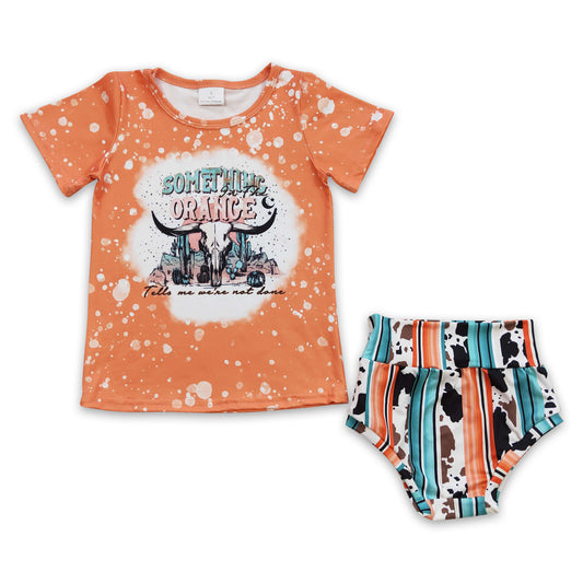 7.24  RTS NO MOQ（In Stock) GBO0069 ORANCE bull head orange short-sleeved colorful striped briefs set