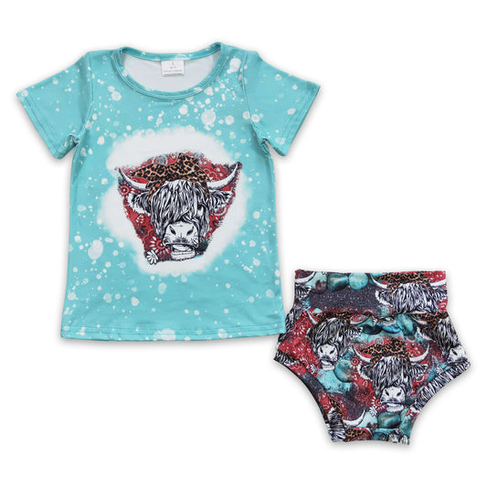 7.24  RTS NO MOQ（In Stock) GBO0070 Alpine Cattle Leopard Green Short Sleeve Brief Set