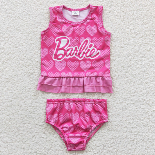 GBO0077 Baby Girl Pink Doll 2pcs Swimsuits