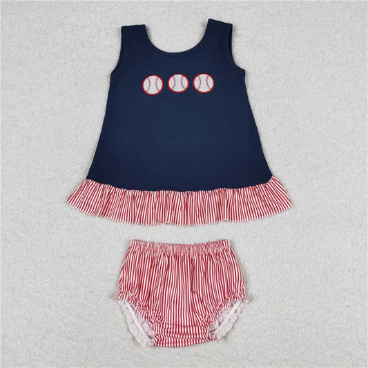 GBO0209 Baby Girl Infant Summer Baseball Tunic Bummies Clothes Sets