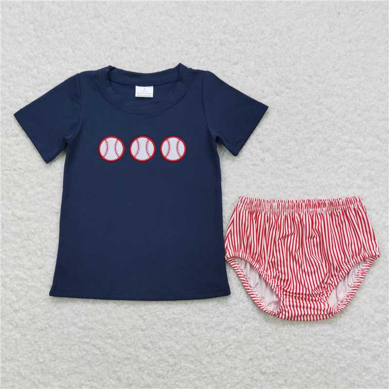 GBO0210 Baby Boy Infant Summer Baseball Tee Bummies Clothes Sets