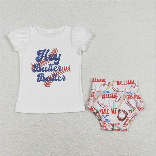 GBO0218 Baby Girl Toddler Baseball Shirt Bummies Clothes Sets