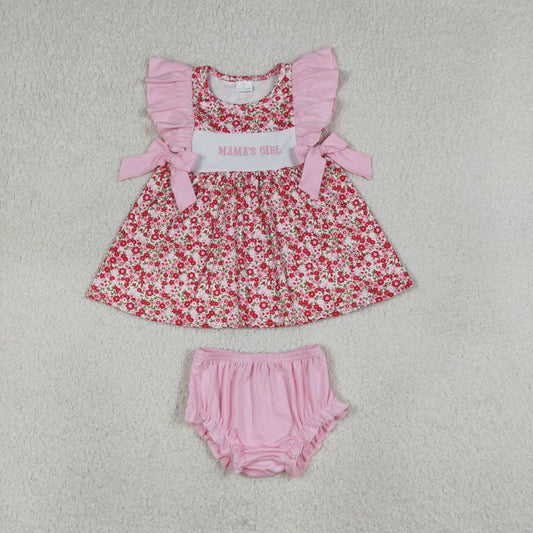 SR0590 Newborn Embroidery Mama's Girl Flowers Tunic Bummies Clothes Sets
