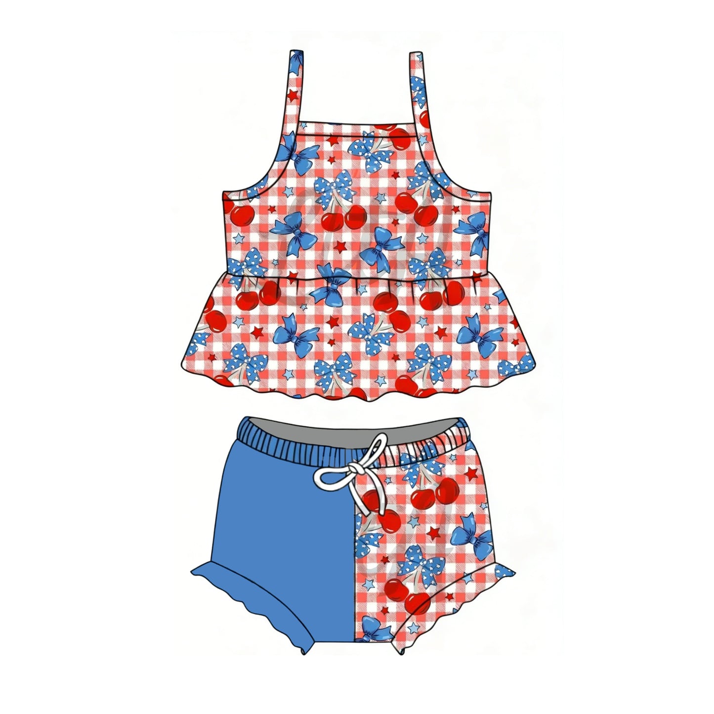 GBO0510 Preorder Baby Girl Strap Stars Bows Tunic Bummies 4th of July Clothes Sets