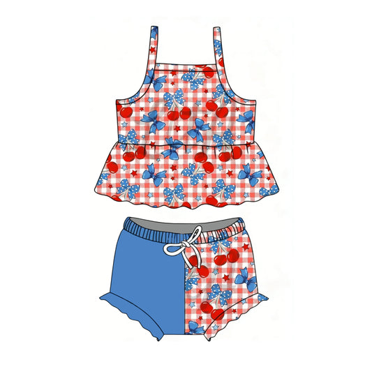 GBO0510 Preorder Baby Girl Strap Stars Bows Tunic Bummies 4th of July Clothes Sets