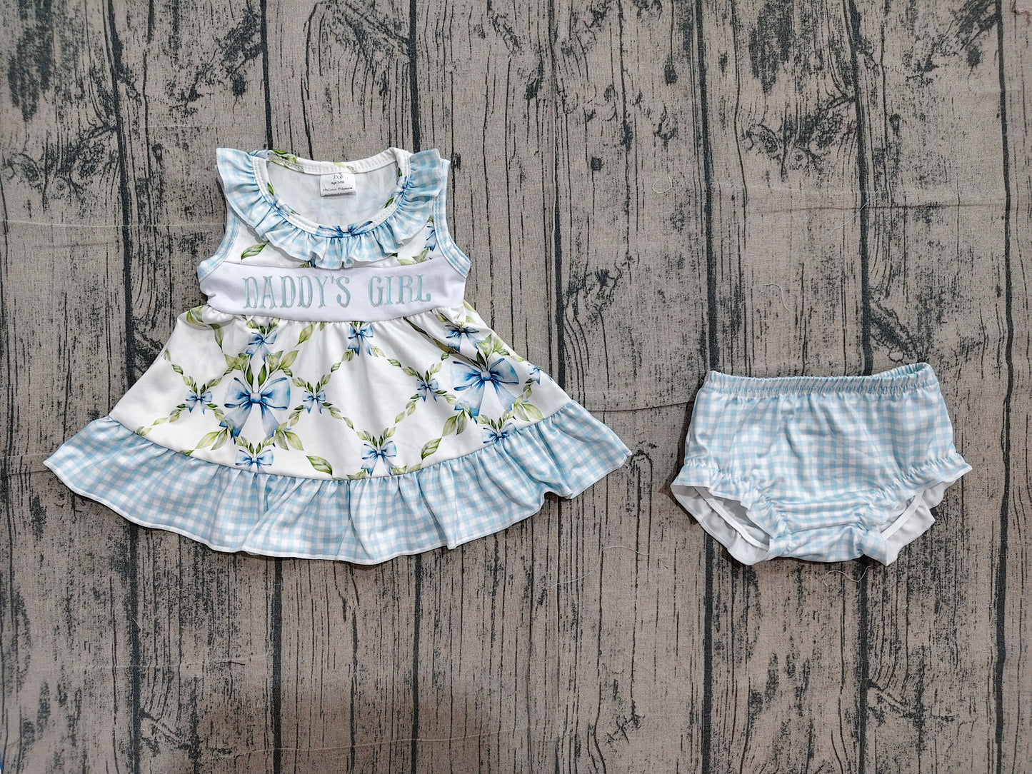 GBO0512 Preorder Sample Embroidery Daddy's Girl Bows Floral Checked Tunic Bummies Clothes Sets