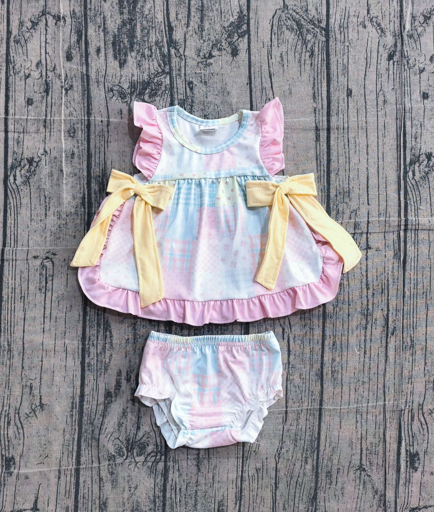 GBO0513 Preorder Sample Baby Girls Colorful Floral Checked Tunic Bummies Clothes Sets
