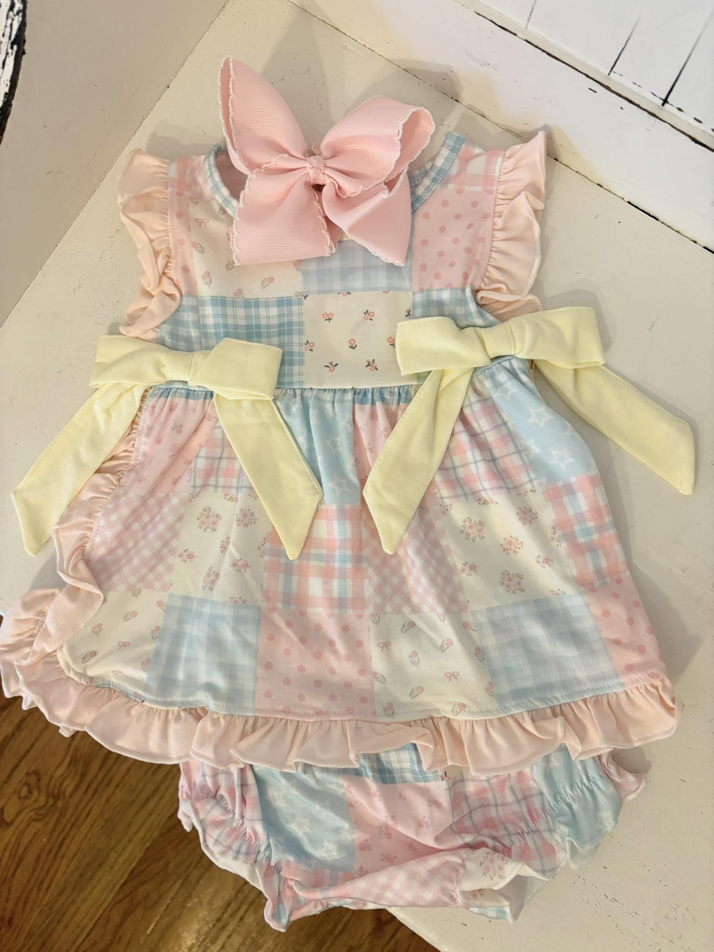GBO0513 Preorder Baby Girl Colorful Floral Checked Tunic Bummies Clothes Sets