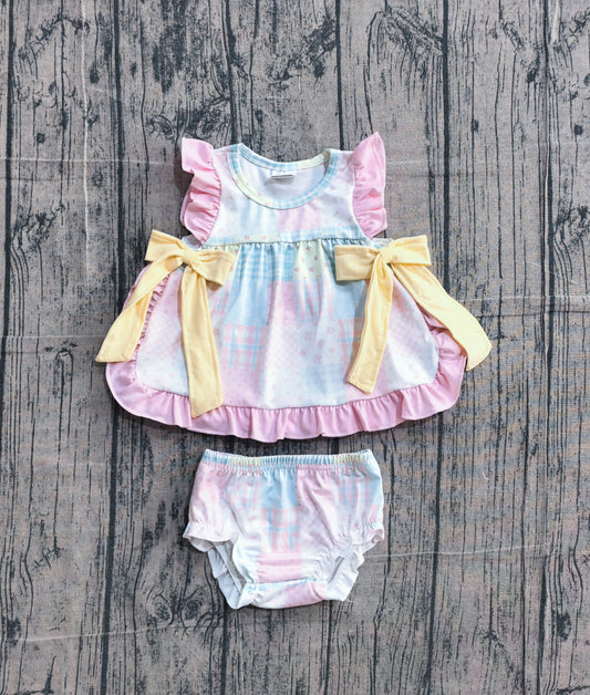 GBO0513 Preorder Sample Baby Girls Colorful Floral Checked Tunic Bummies Clothes Sets
