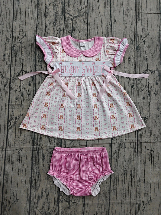 GBO0520 Preorder Sample Embroidery Beary Sweet Baby Girls Hearts Bears Tunic Bummies Clothes Sets
