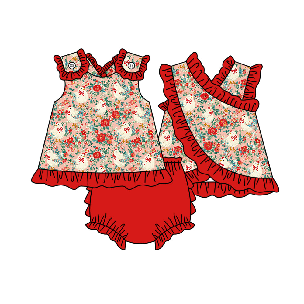 GBO0526 Preorder Baby Girl Bows Chicks Flowers Tunic Bummies Clothes Sets