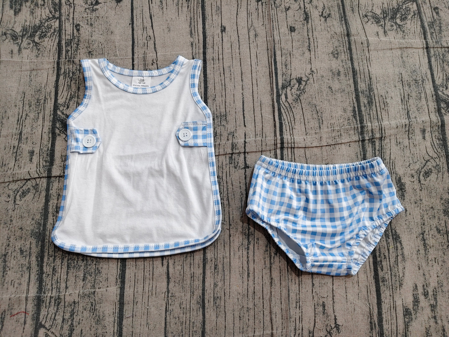 GBO0532 Preorder Sample Baby Boys Blue Checked Top Bummies Clothes Sets