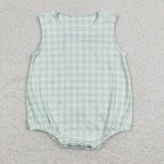 sr0892Green and white checked tank top onesie