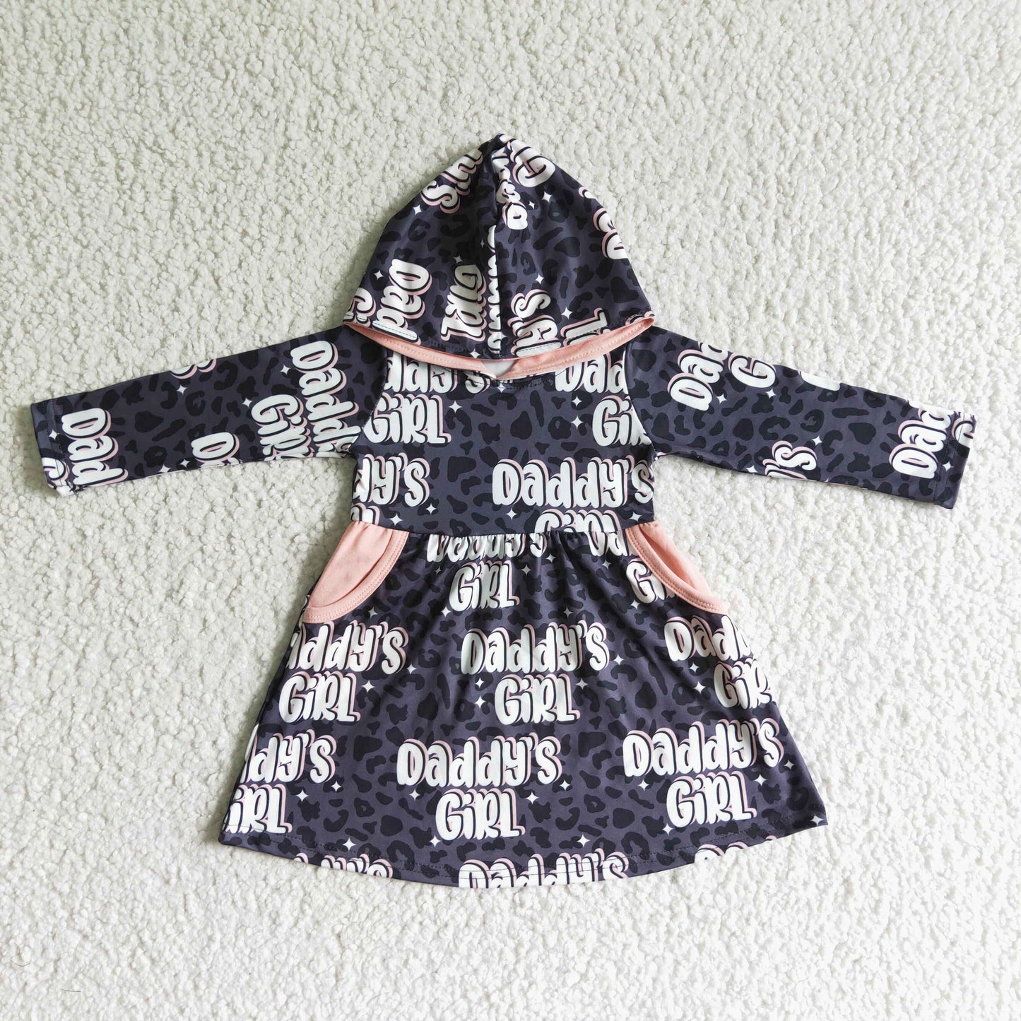7.28 RTS NO MOQ（In Stock ) GLD0002 Long Sleeve Hooded Pocket Dress