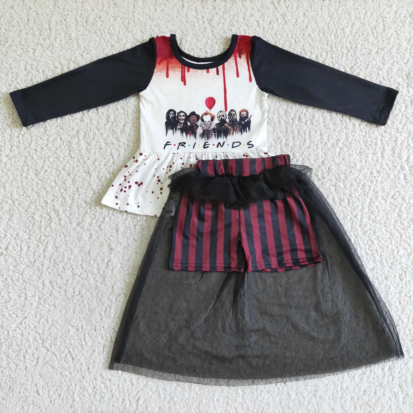 8.4 RTS NO MOQ（In Stock ) GLD0041 Halloween FRIENDS long-sleeved mesh skirt suit