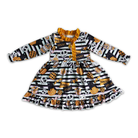 8.25 GLD0104 baby clothing long sleeve pumpkin print halloween kids dresses for girls milk silk