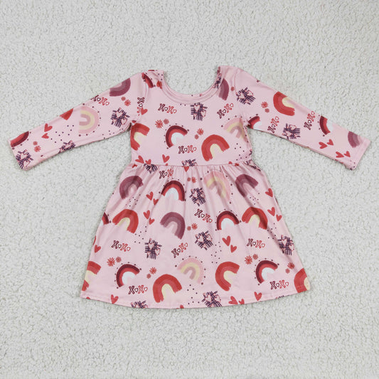 11.10 RTS NO MOQ（In Stock ) GLD0178 Valentine's Day baby clothing long sleeve kids dresses for girls milk silk cartoon print
