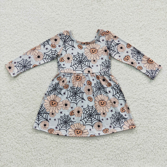 8.4 RTS NO MOQ（In Stock) GLD0195 Sunflower Spider Web Long Sleeve Dress
