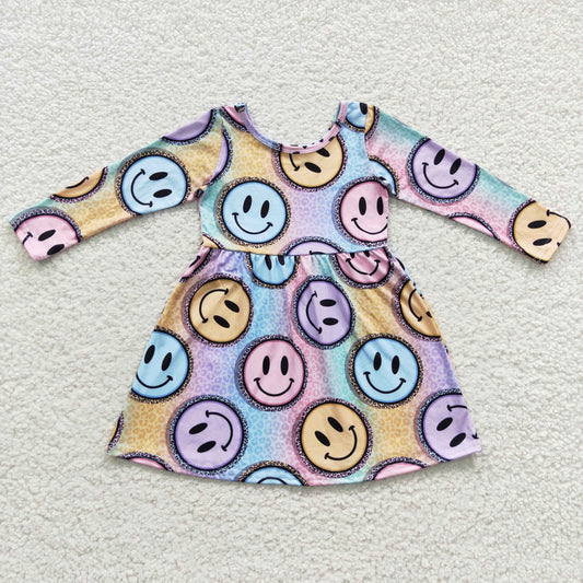 8.4 RTS NO MOQ（In Stock) GLD0200 Smiling Leopard Print Colorful Long Sleeve Dress