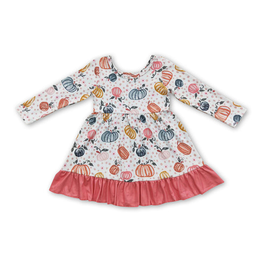 RTS NO MOQ（In Stock）GLD0204 Pumpkin Spotted Red Long Sleeve Dress