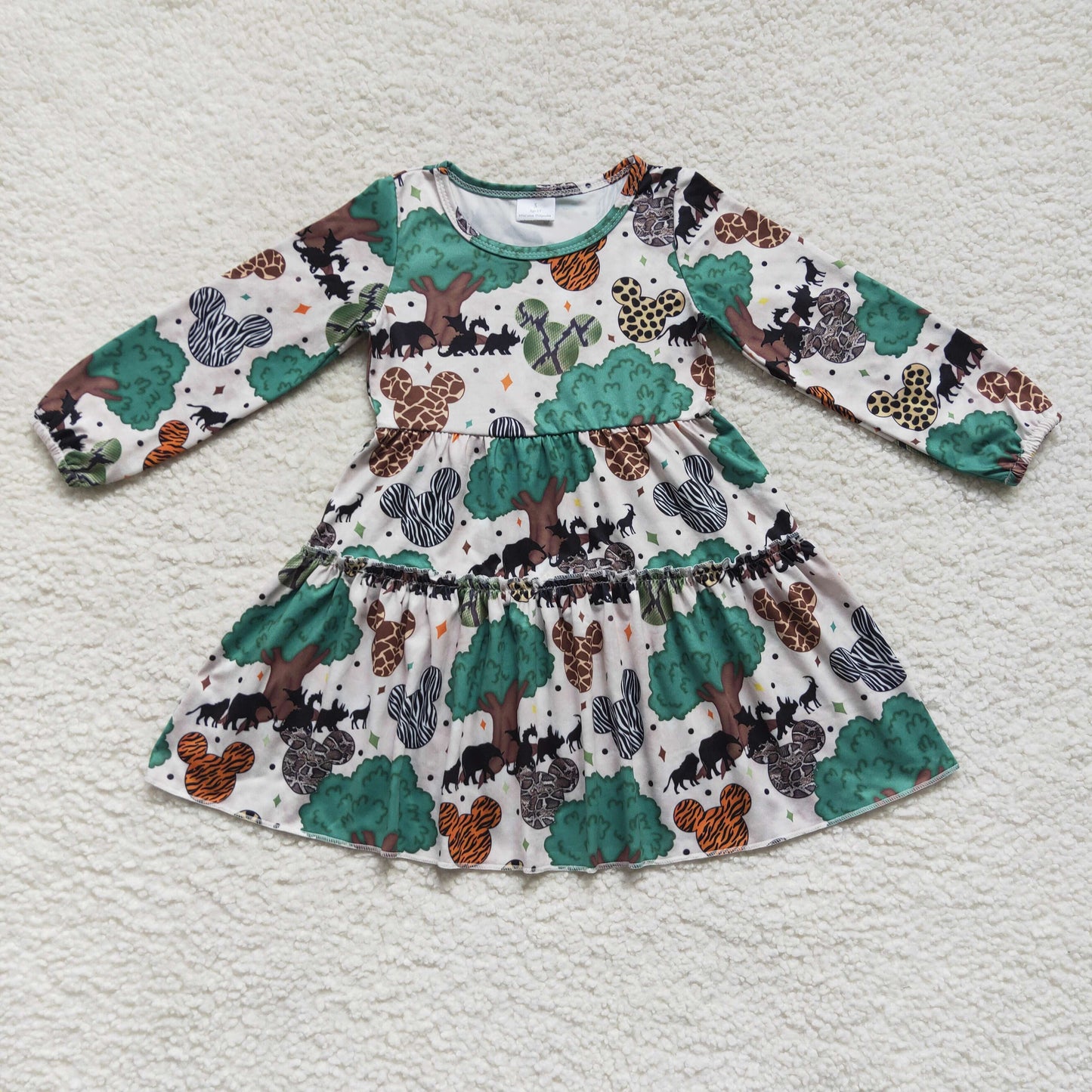 GLD0260 Mickey Dinosaur Tree Long Sleeve Dress