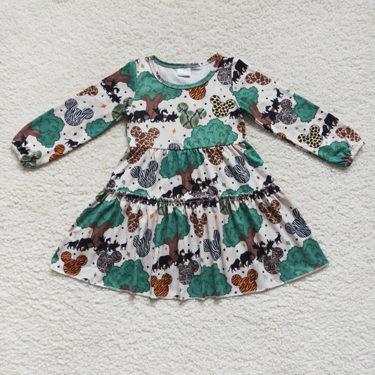 GLD0260 Mickey Dinosaur Tree Long Sleeve Dress