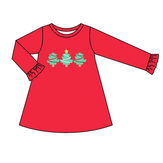 GLD0572   Christmas tree Long sleeve dress for girls （6-8weeks）