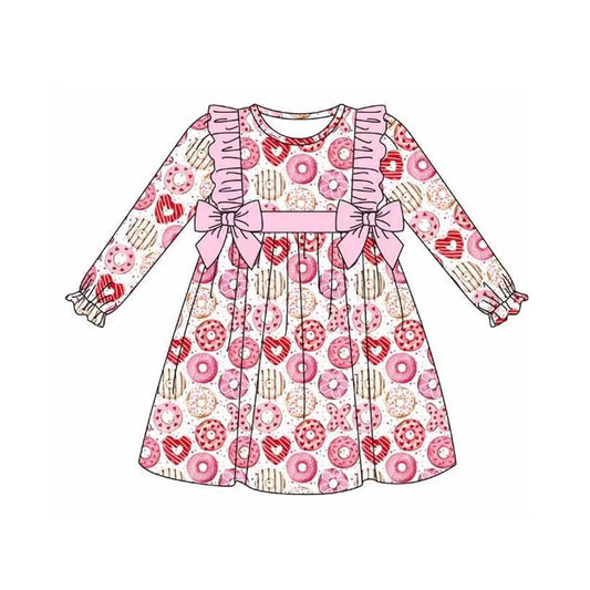 GLD0966 Baby Girls Donuts Pink Valentines Knee Length Dresses Preorder